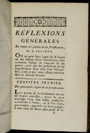 Réflexions Générales Sur toutes les parties de la fortification, par M. Belidor.