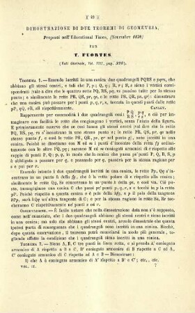 Dimostrazione di due teoremi die Geometria