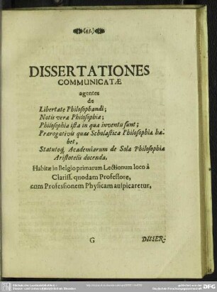 Dissertationes Communicatae