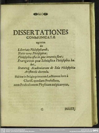 Dissertationes Communicatae