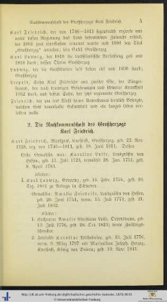 2. Die Nachkommenschaft des Großherzogs Karl Friedrich.