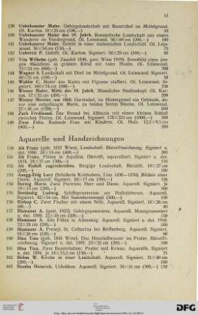 Aquarelle und Handzeichnungen (Nr. 150-234)