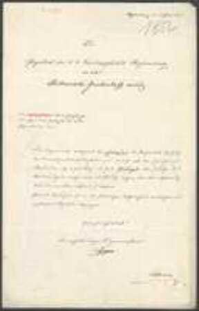Brief von Regensburg an Regensburgische Botanische Gesellschaft