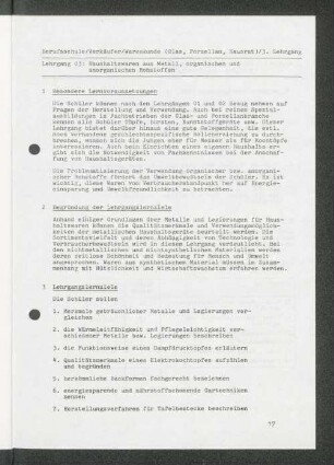 Lehrgang 03: Haushaltswaren aus Metall, organischen und anorganischen Rohstoffen