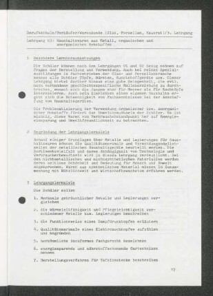 Lehrgang 03: Haushaltswaren aus Metall, organischen und anorganischen Rohstoffen