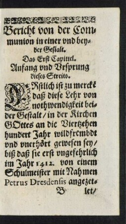 Das Erst Capittel. Anfang und Ursprung dieses Streits.