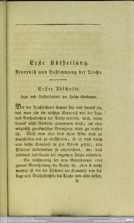 Erste Abtheilung. Kenntniß und Bestimmung der Teiche