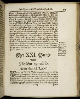 Der XXI. Punct Vom Jüdischen Synedrio. Wider H. M. Ram.
