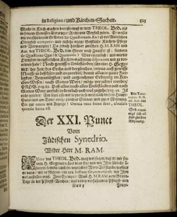 Der XXI. Punct Vom Jüdischen Synedrio. Wider H. M. Ram.