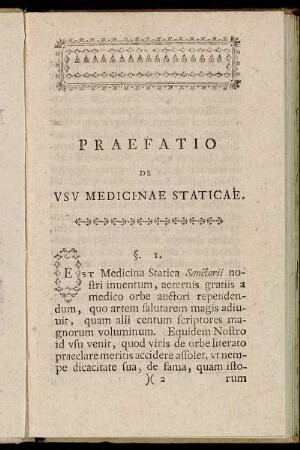 Praefatio de Usu Medicinae Staticae.