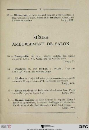Sièges ameublement de salon (Nr. 53-66)