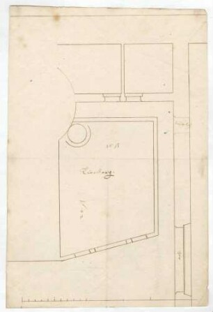 Drei Grundrisse von Schlosshof und angrenzenden Gebäuden (Folio, Bleistift und Tinte); Skizze der Zwingermauer (Folio Doppelblatt)