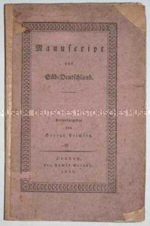 Politische Schrift mit dem Aufruf zur Einigung Deutschlands unter der Führung Stuttgarts