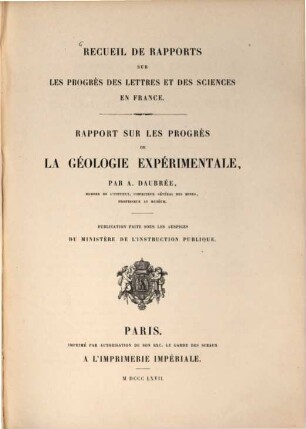 Rapport sur les progrès de la géologie expérimentale