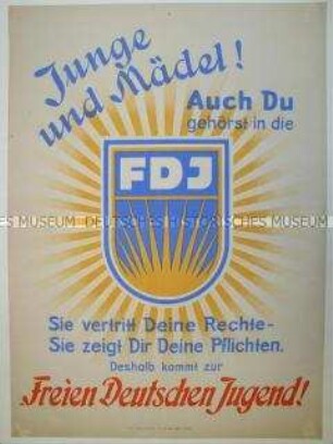 Maueranschlag mit Mitgliederwerbung der FDJ