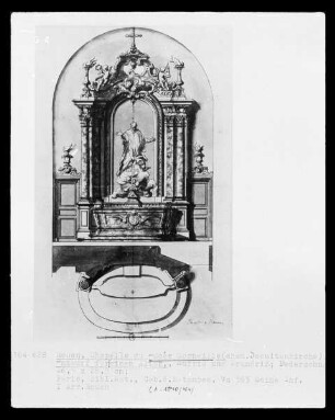 Rouen, Aufriss und Grundriss eines Altarentwurfes für die Kapelle Lucée Corneille