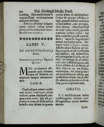 Caput V. De Incontinentia Urinæ.