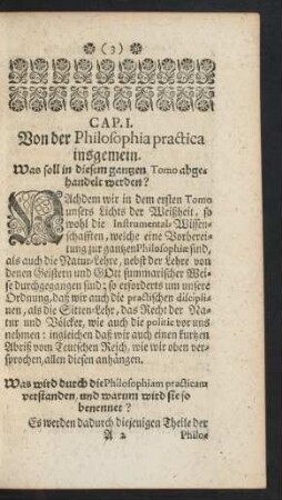 Cap. I. Von der Philosophia practica insgemein.