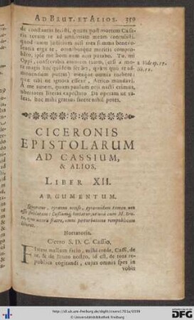 Ciceronis Epistolarum Ad Cassius, Et Alios, Liber XII.