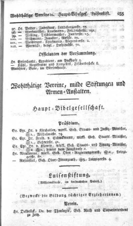 Wohlthätige Vereine, milde Stiftungen und Armen-Anstalten