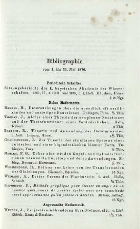 Bibliographie vom 1. bis 31. Mai 1870.