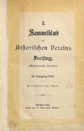 Sammelblatt des Historischen Vereins Freising. 1 = Jg. 3. 1893. - 1894