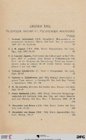 Ölgemälde, Aquarelle, Zeichnungen, Miniaturen (Nr. 1-159)