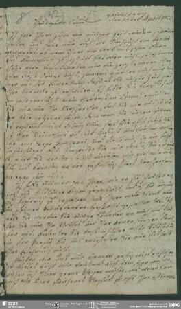 Eigenh. Brief von Sophie Bernhardi an August Wilhelm von Schlegel, Heidelberg, 10.04.1822