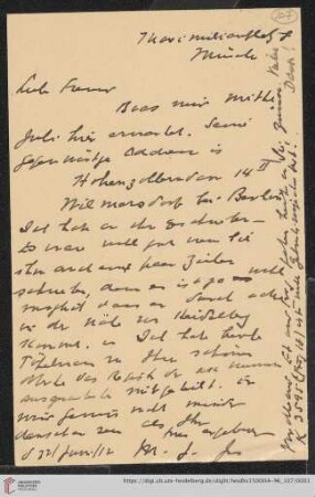 Briefe von Morris Jastrow an Carl Bezold: Karte von Morris Jastrow an Carl Bezold