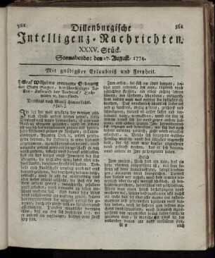 Sonnabends: den 27. August 1774.