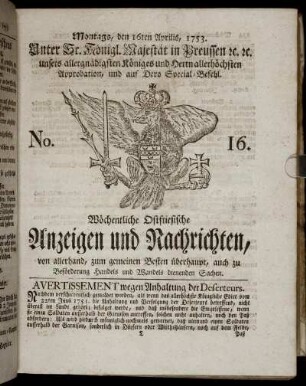 No. 16. Montags, den 16ten Aprilis, 1753.