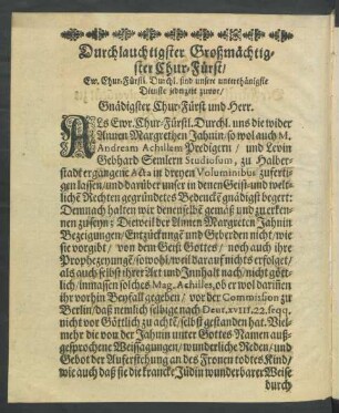 Durchlauchtigster Großmächtigster Chur-Fürst ...