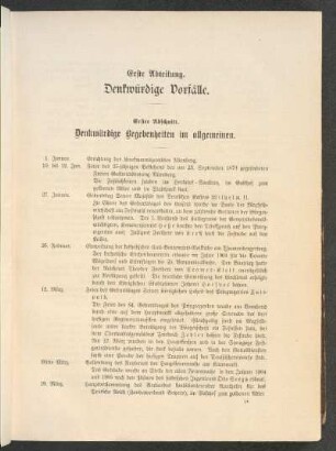 Erster Abschnitt. – Denkwürdige Gegebenheiten im allgemeinen