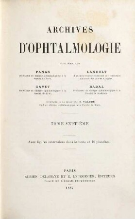 Archives d'ophtalmologie. 7. 1887