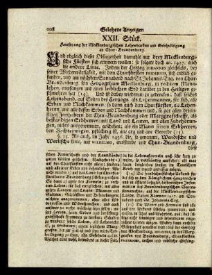 XXII. Stück. Fortsetzung der Mecklenburgischen Lehenbarkeit und Erbhuldigung an Chur-Brandenburg.
