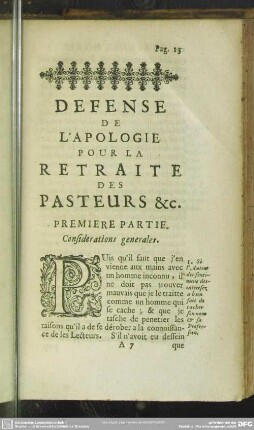 Premiere Partie. Confiderations generales