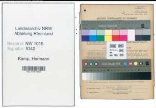 Entnazifizierung Hermann Kamp , geb. 23.07.1903 (Baeckermeister)