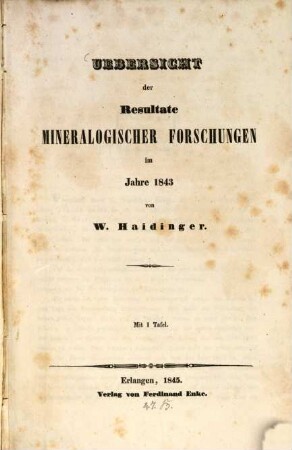 Uebersicht der Resultate mineralogisches Forschungen im 1843