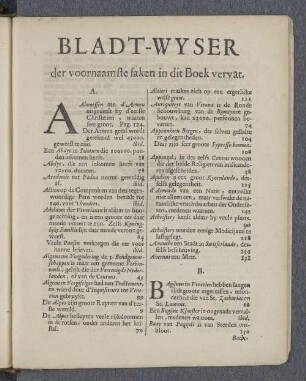 Bladt-wyser der voornaamste saken in dit Boek vervat.