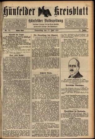 Erste Ausgabe vom Donnerstag, den 17. Juni 1926.