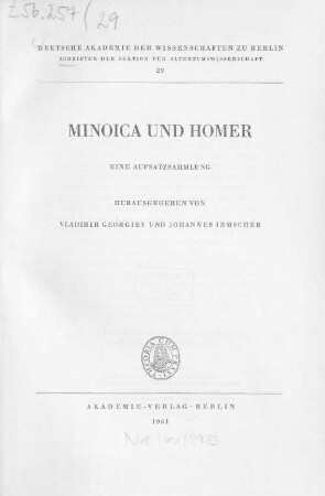 Minoica und Homer : eine Aufsatzsammlung