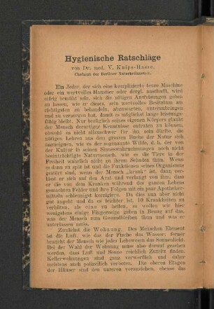 Hygienische Ratschläge.