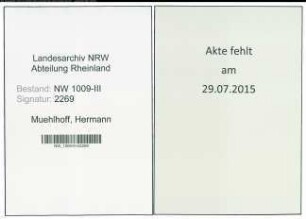 Entnazifizierung Hermann Muehlhoff , geb. 22.07.1881 (Geschaeftsfuehrer)
