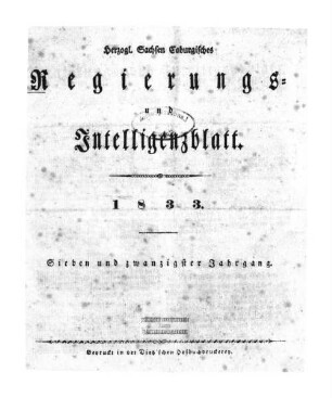 Herzogl.-Sachsen-Coburgisches Regierungs- und Intelligenzblatt. 1833