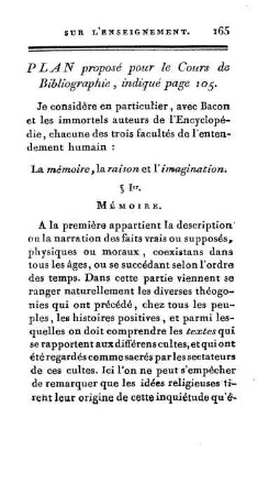 Plan proposé pour le Cours de Bibliographie, indiqué page 105.