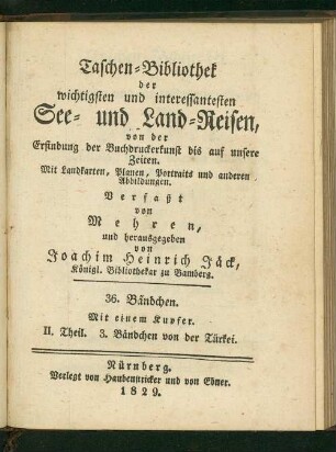 2. Th., 3. Bdchn: Taschenbibliothek der wichtigsten und interessantesten Reisen in die Türkei