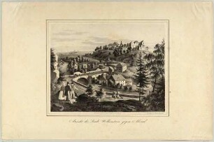 Stadt und Burg (Schloss) Wolkenstein über der Zschopau im Erzgebirge von Westen mit Zschopaubrücke und Mühlen