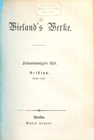 Wieland's Werke, 27. Aristipp ; 3