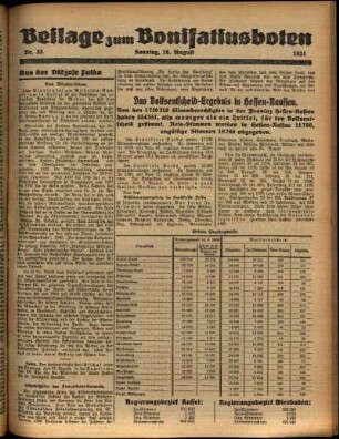 Zweite Ausgabe vom Sonntag, den 16. August 1931.