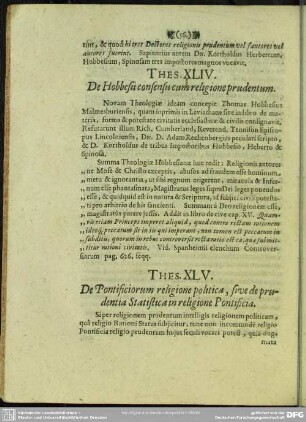 Thes. XLIV. De Hobbesii consensu cum religione prudentum